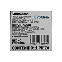 Motor Balero Ba11, Refrigerador, ECM7120, 110-240V, 50/60Hz, 30W, CCW, Proteccion Clase IP65, sirve para refrigerador IMBERA, 1300 RPMs - MTRBAL005
