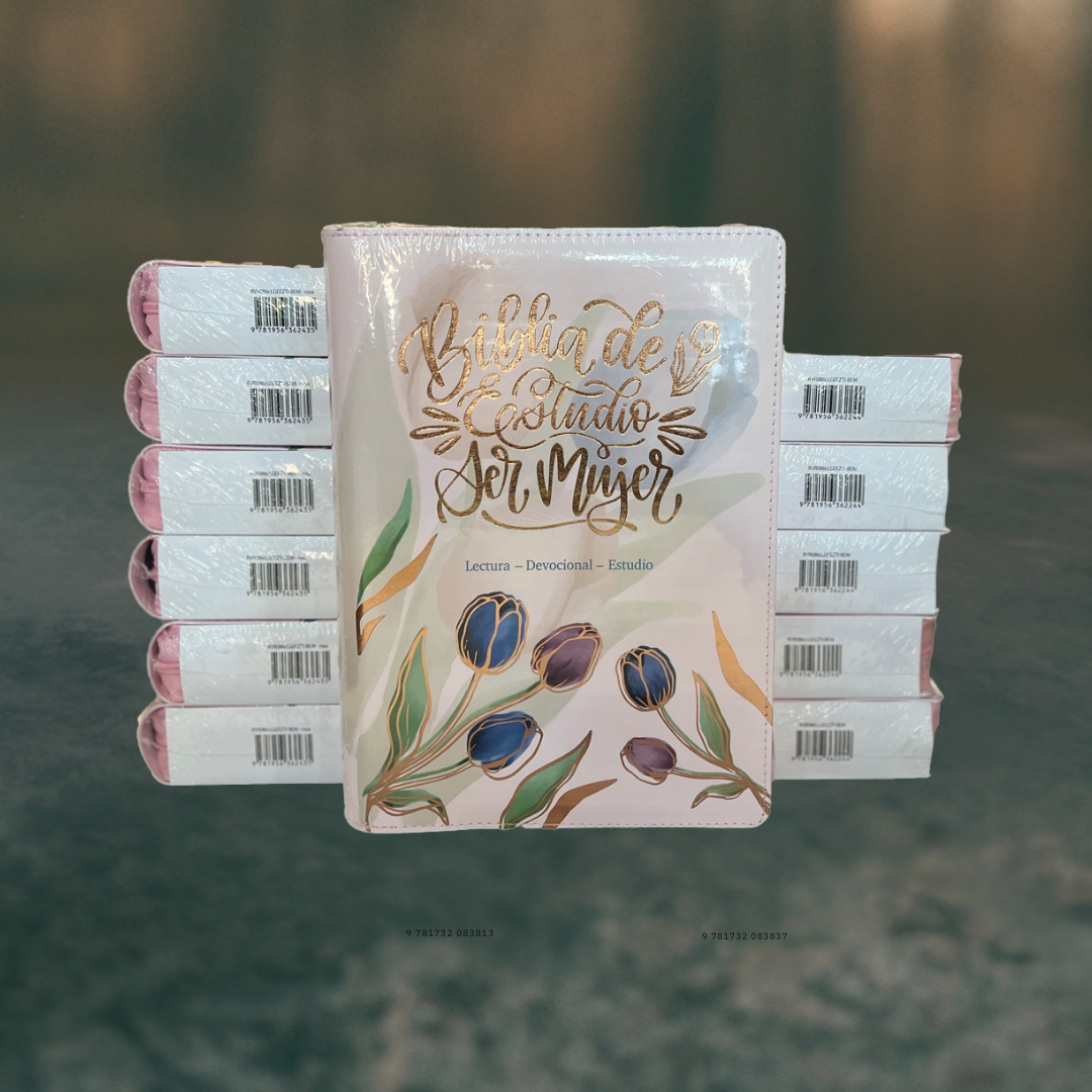 Biblia de Estudio Ser Mujer Letra Grande Imitación Piel, Tulipanes -Caja de 12 Unidades