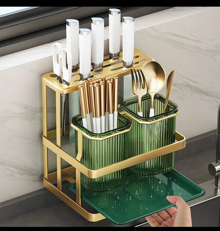 MULTIPURPOSE KITCHEN STORAGE FOR KNIVES,CUTLERIS & UTENSILS WITH DTRAINING TRAY