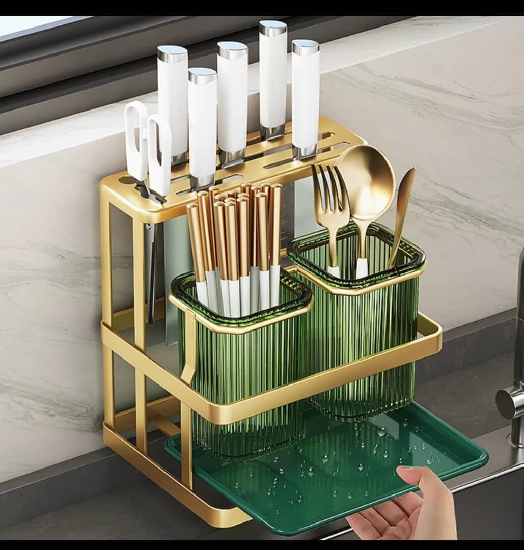 MULTIPURPOSE KITCHEN STORAGE FOR KNIVES,CUTLERIS & UTENSILS WITH DTRAINING TRAY