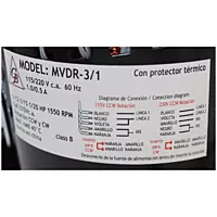 Motor 3 en 1 (1/2, 1/15, 1/20) HP (115/220) Vca Rotacion CW/CCW - MVDR-3/1