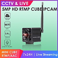 5MP WiFi Mini Cube IP Camera with Line-in Audio, Wireless RTMP Streaming, ONVIF, H.265, Ideal for YouTube, Facebook, Twitch, UFO Catcher, Sparkle Drop