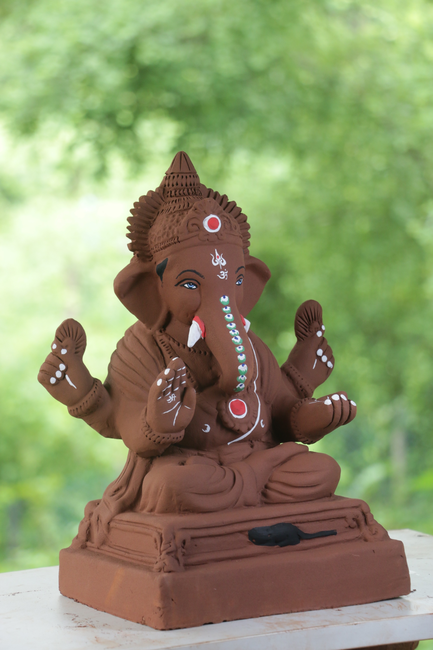 Chaurang Ganpati | Red Soil Ganpati | 14 Inches Height | MYMA-0007-RED-14-CHAUR-PYMA-DNOA