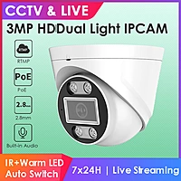 3MP POE Dome IP Camera with Smart Dual Light, RTMP Live Streaming to YouTube/Facebook, 2.8mm Lens Indoor/Outdoor