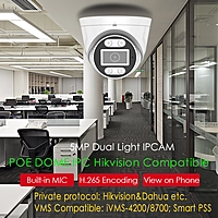 5MP POE Dual-Light Dome IP Camera, UltraHD Security Camera with Audio, H.265, RTMP Live Stream to YouTube/Facebook, ONVIF/Hikvision Compatible, Indoor/Outdoor