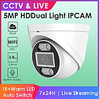 5MP WiFi Dome IP Camera, UltraHD Dual Light Wireless Security Camera with Audio, Hikvision Compatible, RTMP Livestream to YouTube/Facebook