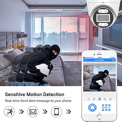 5MP POE Dual-Light Dome IP Camera, UltraHD Security Camera with Audio, H.265, RTMP Live Stream to YouTube/Facebook, ONVIF/Hikvision Compatible, Indoor/Outdoor