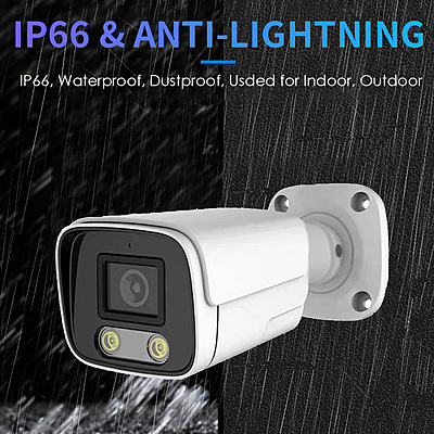 4K 8MP PoE Bullet IP Camera – Dual Light or Smart IR, Built-in Audio, RTMP to YouTube/Facebook, 2.8mm Lens, Hikvision-Compatible, Compact Outdoor Security Camera