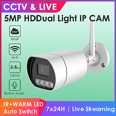 5MP WiFi Bullet IP Camera, Wireless Dual Light Security Cam with Audio, 2.8mm Lens, ONVIF, RTMP Live Streaming to YouTube Facebook, Hikvision-Compatible