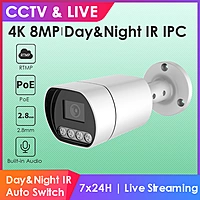 4K 8MP Smart IR PoE Bullet IP Camera – Ultra HD Live Streaming Cam, 2.8mm Fixed Lens, RTMP to YouTube/Facebook, Hikvision-Compatible, IP66, Built-in Audio