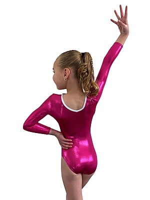 HOT PINK SHINY FOIL WITH SWIRL STONES 3/4 SLEEVE