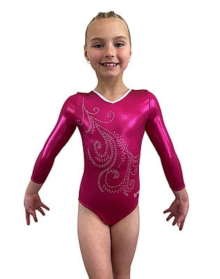 HOT PINK SHINY FOIL WITH SWIRL STONES 3/4 SLEEVE