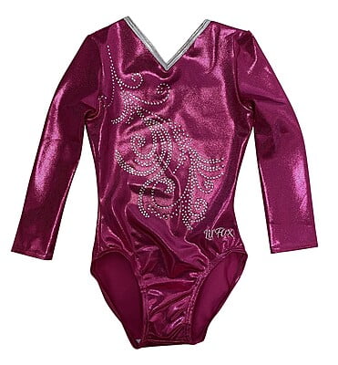 HOT PINK SHINY FOIL WITH SWIRL STONES 3/4 SLEEVE