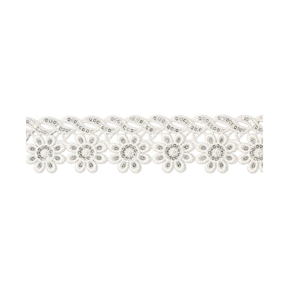 Millare Encaje Margaritas con Lentejuelas Blanco x 10 Yardas