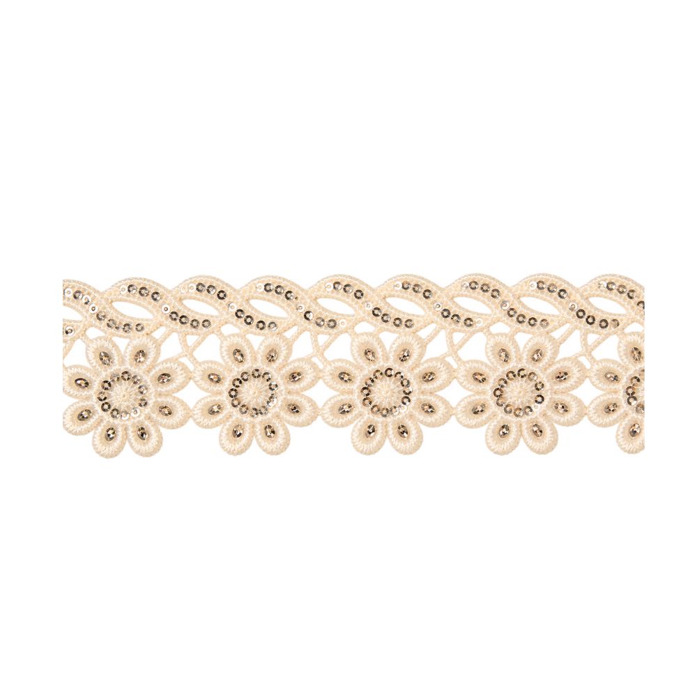 Millare Encaje Margaritas con Lentejuelas Crudo 10 Yardas