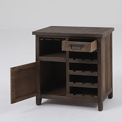 Rustic Wooden Wine Bar Cabinet | Compact Liquor Rack with Storage & Drawer