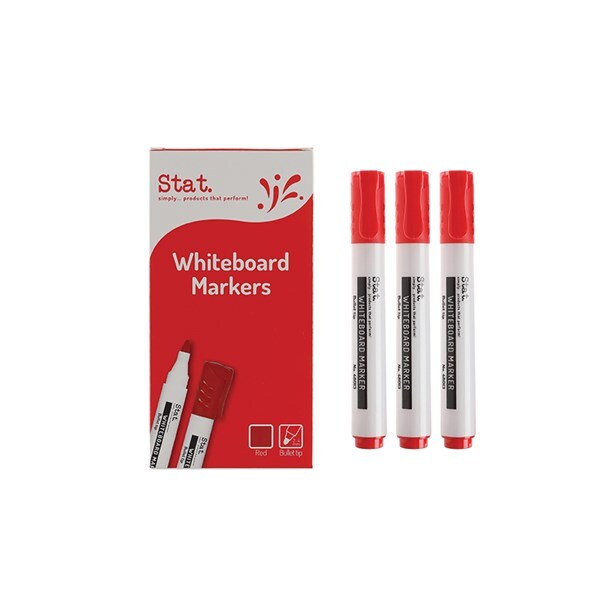 Stat Marker Whiteboard 2mm Bullet Nib Red Box  12
