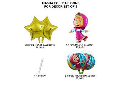 Masha & The Bear Theme Foil Balloons - Star - (Pack of 5)
