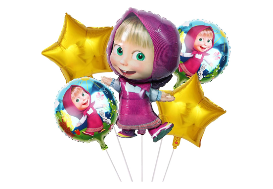 Masha & The Bear Theme Foil Balloons - Star - (Pack of 5)