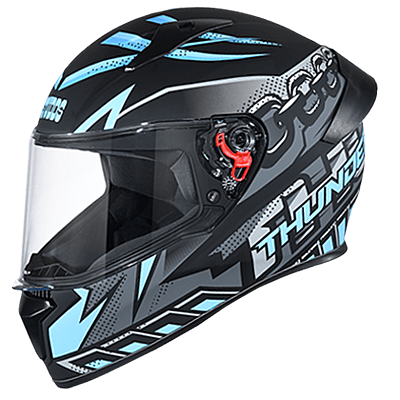 STUDDS THUNDER D5 MATT BLACK N1 BLUE C/V (L) WITH SPOILER AND MIRROR VISOR