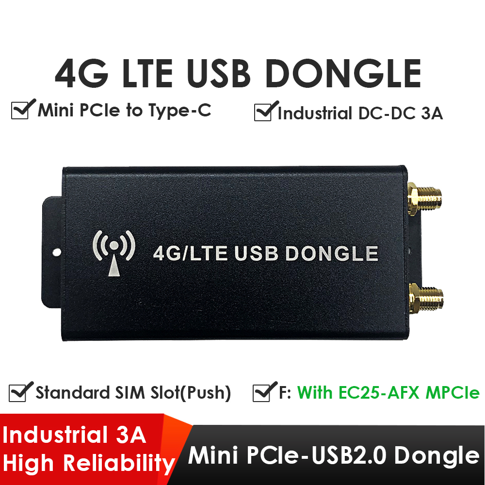 4G LTE Dongle with Quectel EC25 Mini PCIe Module, Mini PCIe to USB Type-C Adapter, Drawer SIM Slot for IoT/M2M