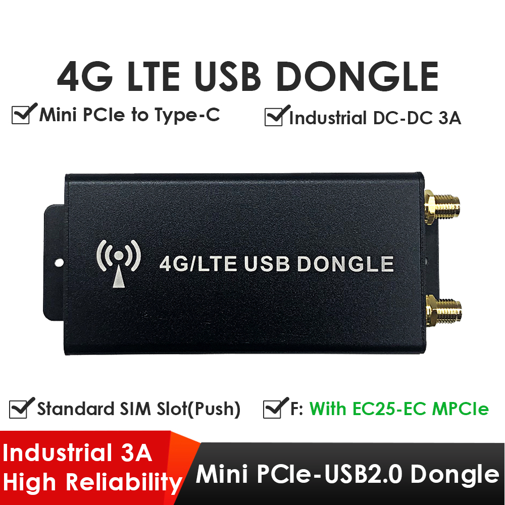 4G LTE Dongle with Quectel EC25 Mini PCIe Module, Mini PCIe to USB Type-C Adapter, Drawer SIM Slot for IoT/M2M