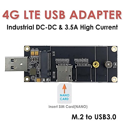 4G LTE Industrial USB3.0 Adapter for M.2 (NGFF) Module w/Nano SIM Slot – Supports Quectel EM05/EM06, Ideal for Raspberry Pi, Industrial Routers, IoT & M2M Devices
