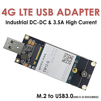 4G LTE Industrial USB3.0 Adapter for M.2 (NGFF) Module w/Nano SIM Slot – Supports Quectel EM05/EM06, Ideal for Raspberry Pi, Industrial Routers, IoT & M2M Devices