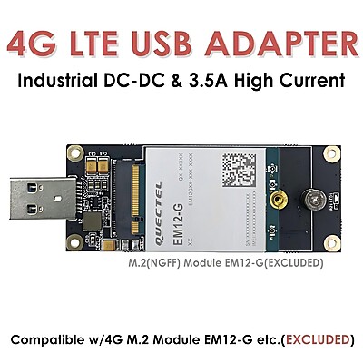 4G LTE Industrial USB3.0 Adapter for M.2 (NGFF) Module w/Nano SIM Slot – Supports Quectel EM05/EM06, Ideal for Raspberry Pi, Industrial Routers, IoT & M2M Devices