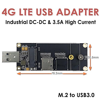 4G LTE Industrial USB3.0 Adapter for M.2 (NGFF) Module w/Nano SIM Slot – Supports Quectel EM05/EM06, Ideal for Raspberry Pi, Industrial Routers, IoT & M2M Devices