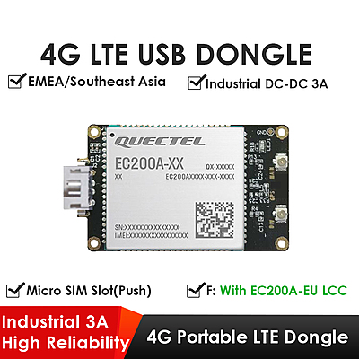 4G LTE USB Dongle with EC200A LCC Modem, SIM Slot, USB-A or 4PIN PH2.0 Connector for Windows/Linux/Android