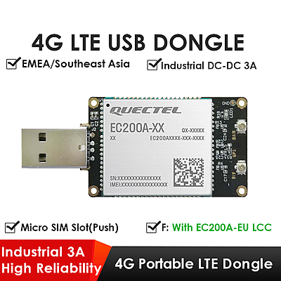 4G LTE USB Dongle with EC200A LCC Modem, SIM Slot, USB-A or 4PIN PH2.0 Connector for Windows/Linux/Android