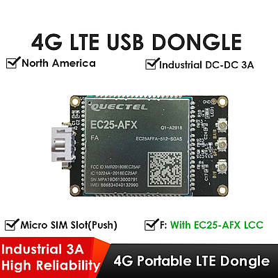 4G LTE USB Dongle with Quectel EC25 Series LCC Modem, SIM Slot, GPS, USB-A or 4PIN PH2.0 for IoT and M2M Applications