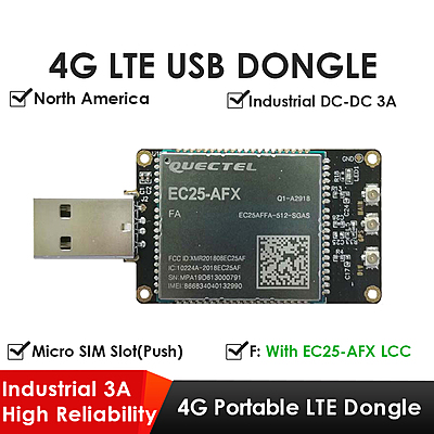 4G LTE USB Dongle with Quectel EC25 Series LCC Modem, SIM Slot, GPS, USB-A or 4PIN PH2.0 for IoT and M2M Applications