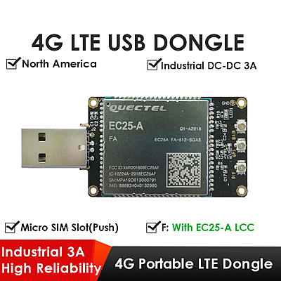 4G LTE USB Dongle with Quectel EC25 Series LCC Modem, SIM Slot, GPS, USB-A or 4PIN PH2.0 for IoT and M2M Applications