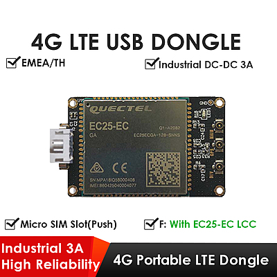 4G LTE USB Dongle with Quectel EC25 Series LCC Modem, SIM Slot, GPS, USB-A or 4PIN PH2.0 for IoT and M2M Applications
