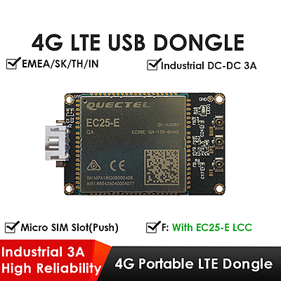 4G LTE USB Dongle with Quectel EC25 Series LCC Modem, SIM Slot, GPS, USB-A or 4PIN PH2.0 for IoT and M2M Applications
