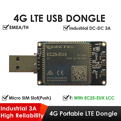 4G LTE USB Dongle with Quectel EC25 Series LCC Modem, SIM Slot, GPS, USB-A or 4PIN PH2.0 for IoT and M2M Applications