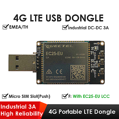4G LTE USB Dongle with Quectel EC25 Series LCC Modem, SIM Slot, GPS, USB-A or 4PIN PH2.0 for IoT and M2M Applications