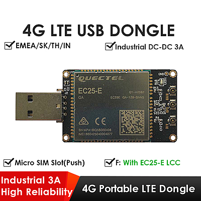 4G LTE USB Dongle with Quectel EC25 Series LCC Modem, SIM Slot, GPS, USB-A or 4PIN PH2.0 for IoT and M2M Applications