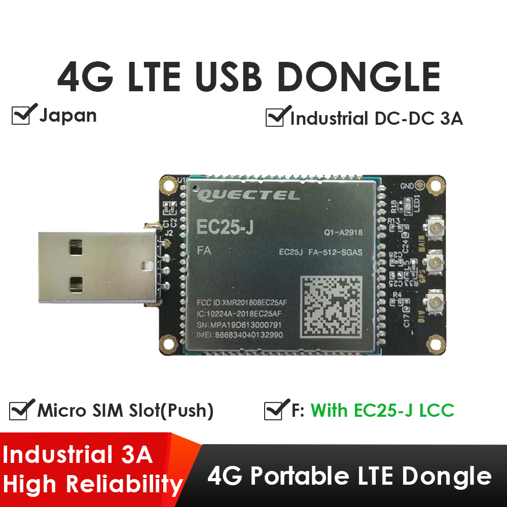 4G LTE USB Dongle with Quectel EC25 Series LCC Modem, SIM Slot, GPS, USB-A or 4PIN PH2.0 for IoT and M2M Applications