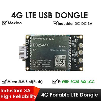 4G LTE USB Dongle with Quectel EC25 Series LCC Modem, SIM Slot, GPS, USB-A or 4PIN PH2.0 for IoT and M2M Applications