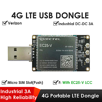 4G LTE USB Dongle with Quectel EC25 Series LCC Modem, SIM Slot, GPS, USB-A or 4PIN PH2.0 for IoT and M2M Applications