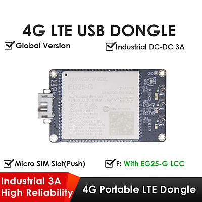 4G LTE USB Dongle with Quectel EG25-G LCC Modem, SIM Slot, GPS, USB-A or 4PIN PH2.0 for Global LTE Networks