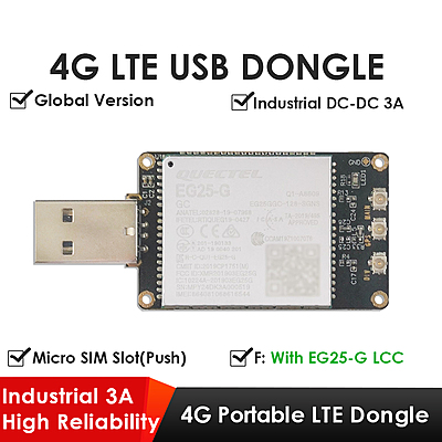 4G LTE USB Dongle with Quectel EG25-G LCC Modem, SIM Slot, GPS, USB-A or 4PIN PH2.0 for Global LTE Networks