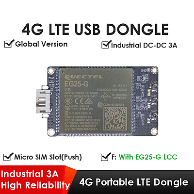 4G LTE USB Dongle with Quectel EG25-G LCC Modem, SIM Slot, GPS, USB-A or 4PIN PH2.0 for Global LTE Networks