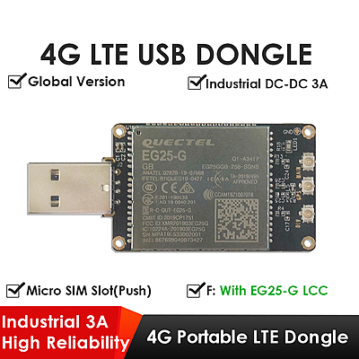 4G LTE USB Dongle with Quectel EG25-G LCC Modem, SIM Slot, GPS, USB-A or 4PIN PH2.0 for Global LTE Networks