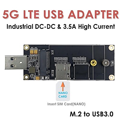 5G LTE Industrial USB3.0 Adapter for M.2 (NGFF) Modules w/Nano SIM Slot – Compatible with Quectel RM500Q, RM520N, Fibocom FM160, for Industrial Routers & Gateways