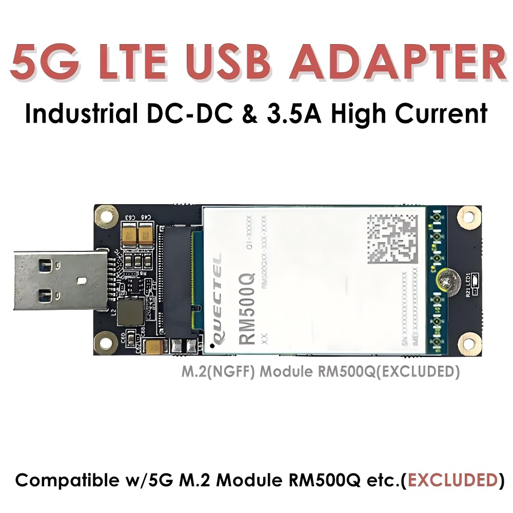 5G LTE Industrial USB3.0 Adapter for M.2 (NGFF) Modules w/Nano SIM Slot – Compatible with Quectel RM500Q, RM520N, Fibocom FM160, for Industrial Routers & Gateways