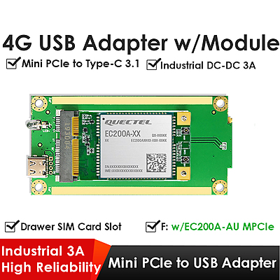 4G LTE Industrial Mini PCIe to USB Type-C 3.1 Adapter with SIM Slot – USB 2.0 Interface for Quectel EC25/EC20, Ideal for IoT, Raspberry Pi, Industrial Networking